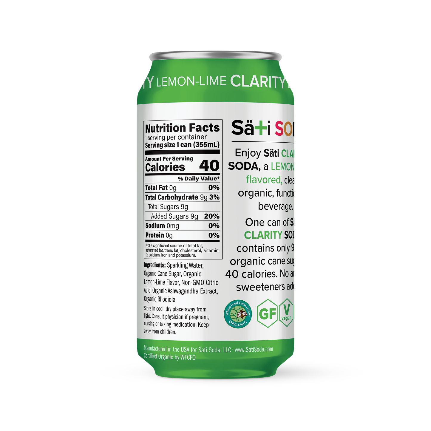 Sati Soda - Clarity Lemon Lime - Nutrition Facts